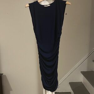 Michael Kors Midnight Blue Ruched Midi Dress